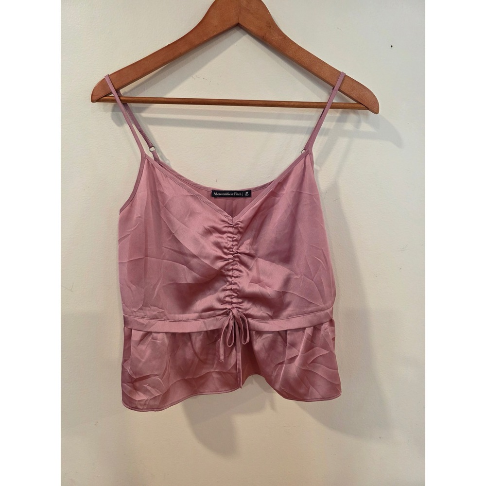 Abercrombie & Fitch Pink Satin Ruched Peplum Cami Top Medium